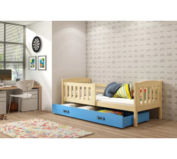 Dětská postel KUBUS 80x190 cm se šuplíkem, s matrací, Přírodní/Modrá