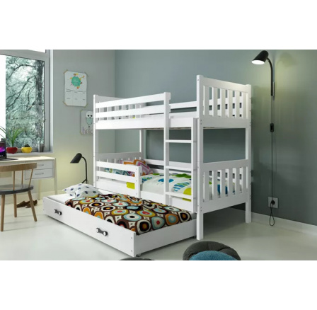Dětská patrová postel CARINO 3 s přistýlkou 80x190 cm, bez matrací, Bílá/Bílá