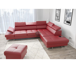 Rohová sedací souprava GALAXY s funkcí spaní 225x280 přírodní kůže - Pravá strana, Červená kůže