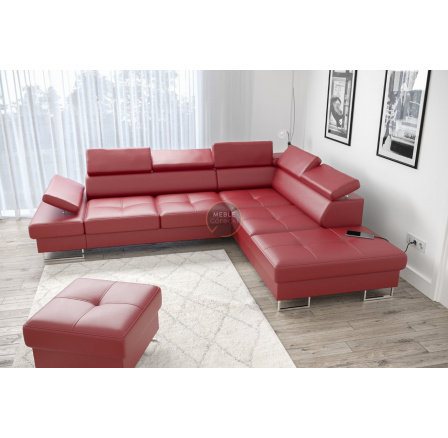 Rohová sedací souprava GALAXY s funkcí spaní 225x280 přírodní kůže - Pravá strana, Červená kůže