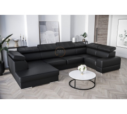 Rohová sedací souprava ROYAL MAX I 210x375x185 - černá eko kůže , pravá