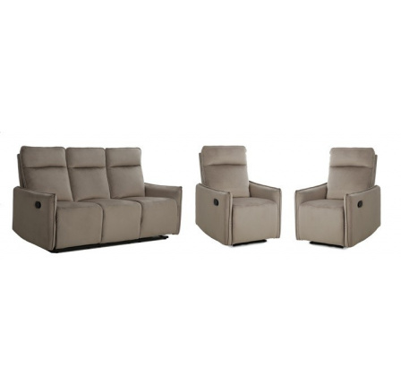 TREVOR 3RR+1R+1R relaxační sedací souprava-manuální relax, látka TMAVĚ BÉŽOVÁ BLUVEL 40, kolekce (S)(1X TRAVIS3VCBE + 2X TRAVIS1VCBE= CELKEM 3BALÍKY) (K250-E)NOVINKA