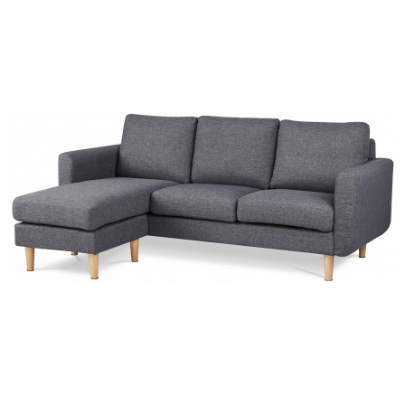 Trojmístná sedačka s mobilním taburetem, potah černá látka, dřevěné bukové nohy