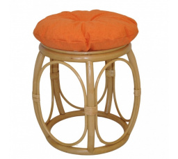 Ratanová taburetka široká medová polstr oranžový melír