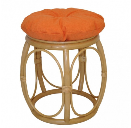 Ratanová taburetka široká medová polstr oranžový melír Ratanová taburetka široká medová polstr oranžový melír