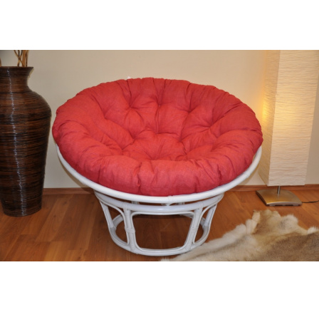 Ratanový papasan 115 cm bílý - polstr vínový melír