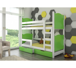 Dvoulůžková patrová postel s matracemi MARABA White+Green