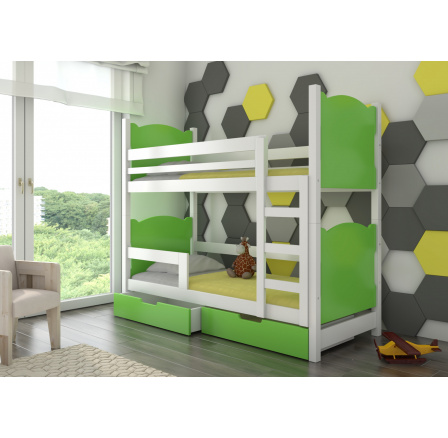 Dvoulůžková patrová postel s matracemi MARABA White+Green