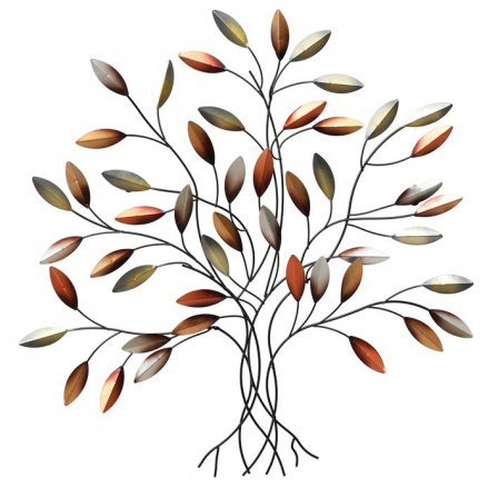 Strom kovový - nástěnná dekorace, špičaté lístky