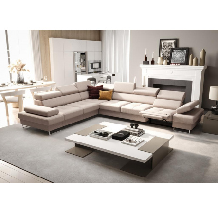 Rohová sedací souprava s funkcí spaní a relaxace GALAXY MAX 350x280 cm - béžová, levá Rohová sedací souprava s funkcí spaní a relaxace GALAXY MAX 350x280 cm - béžová, levá