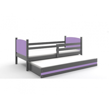Postel z masivu pro 2 děti TAMI 2 - Grafit/Fialová