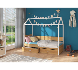 Dětská postel Domek OTELLO 180x80 cm, s matrací, Bílá/Artisan