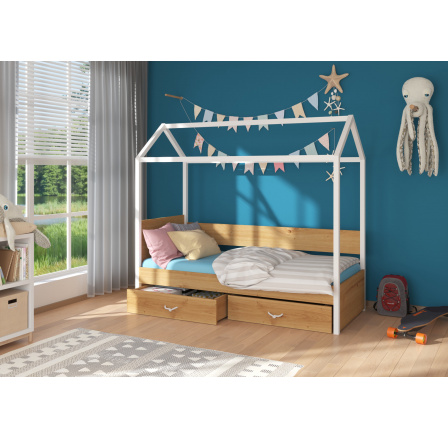 Dětská postel Domek OTELLO 180x80 cm, s matrací, Bílá/Artisan