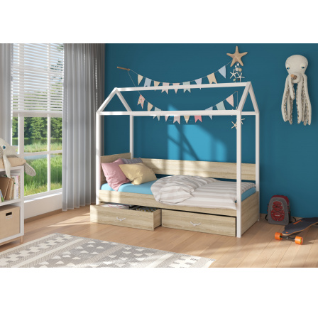 Dětská postel Domek OTELLO 180x80 cm, bez matrace, Bílá/Sonoma