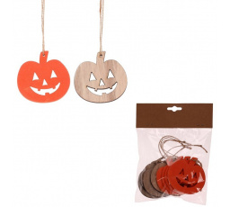 Dýně s obličejem na pověšení - dřevo, mix 2 barev, cena za balení (8 ks)