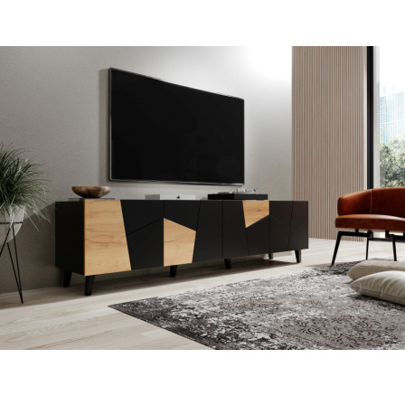 Tv komoda ETNA, černá matná/ černá matná/ dub craft