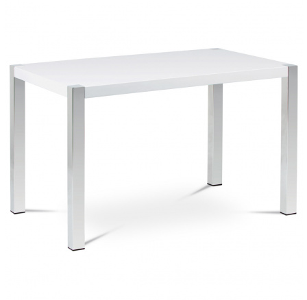 Jídelní stůl 120x75 cm, MDF deska, bílý vysoký lesk, chromované nohy