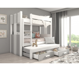 Patrová postel 3 místná ARTEMA 180x80 Bílá+Šedá s matracemi