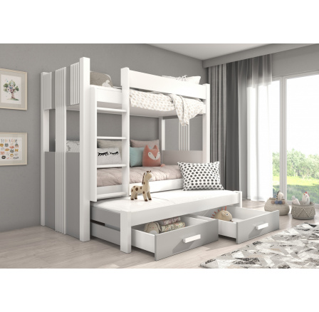 Třílůžková patrová postel s matracemi ARTEMA 180x80 Bílá+Šedá