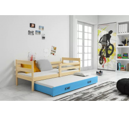 Dětská postel ERYK s přistýlkou 80x190 cm, včetně matrací, Přírodní/Modrá