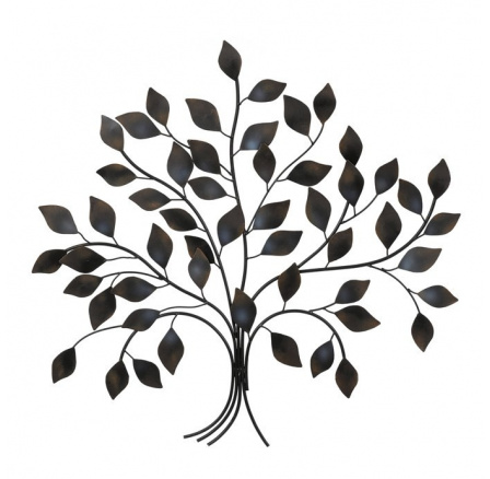 Strom kovový - nástěnná dekorace, špičaté lístky, hnědý