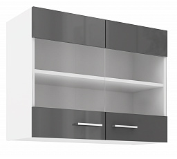 Horní skříňka SOLA - 80 GS-60 2F, Bílá/Šedý Lesk
