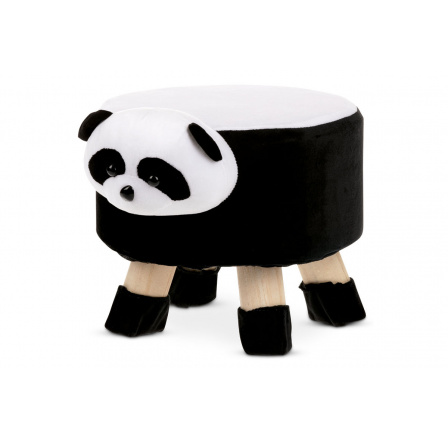 Taburet - panda, kombinace černé a bílé látky mikroplyš, nohy masiv kaučukovník Taburet - panda, kombinace černé a bílé látky mikroplyš, nohy masiv kaučukovník