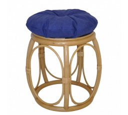 Ratanová taburetka široká medová polstr modrý melír
