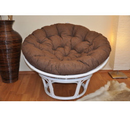 Ratanový papasan 115 cm bílý - polstr hnědý melír