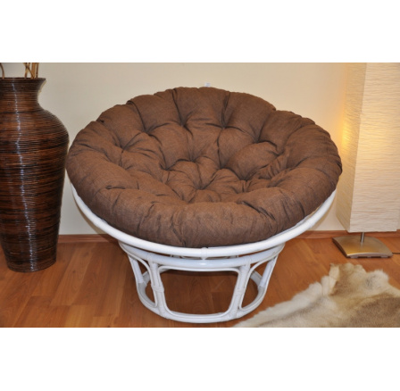 Ratanový papasan 115 cm bílý - polstr hnědý melír