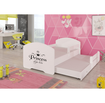 Dvojlůžko s bariérkou a matracemi PEPE II PRINCESS BLACK 160x80 Bílé