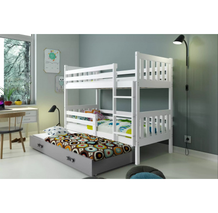 Dětská patrová postel CARINO 3 s přistýlkou 80x190 cm, včetně matrací, Bílá/Grafit
