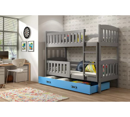 Dětská patrová postel KUBUS se šuplíkem 80x190 cm, včetně matrací, Grafit/Modrá