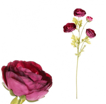 Ranunculus - umělý řezaný, 4 květy, barva fialová
