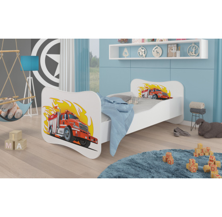 Dětská postel GONZALO s matrací, 160x80 cm, Bílá/Fire truck