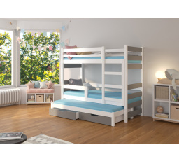 Třílůžková patrová postel s matracemi KARLO White+Gray