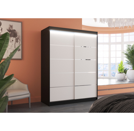 Posuvná skříň s LED osvětlením LUFT 150 Černá+Bílá