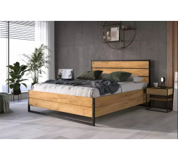 Postel LOFT s matrací, 180x200 cm, Dub/Černá