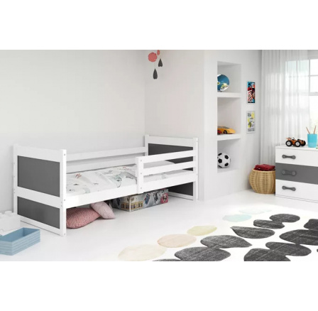 Dětská postel RICO 90x200 cm, s matrací, Bílá/Grafit