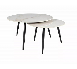 Set konferenčních stolků KORA D, Bílá/černý mat