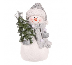 Sněhulák držící stromek - polyresin, LED osvětlení uvnitř