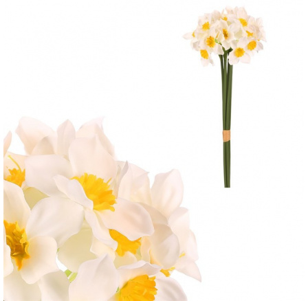 Narcis - umělá kytice, 6 květů, bílá barva