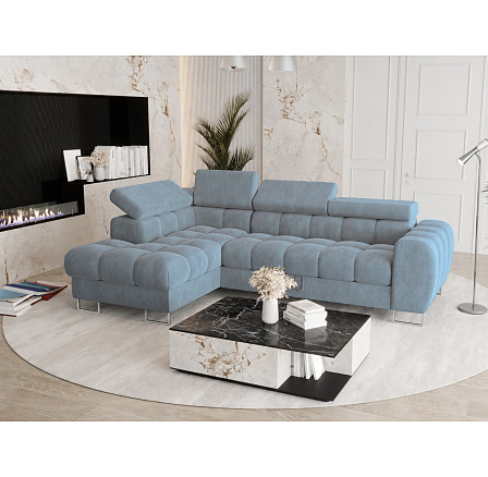 SESTAVA ROHOVÁ ROZKLÁDACÍ POHOVKA ASPEN MINI 260x170 CM + TABURET 70X70 CM (ODSTÍNY MODRÉ) MR08 - RYCHLÉ ODESLÁNÍ