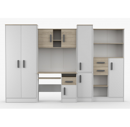 Dětský pokoj MACIUS, Bílá Mat/Dub Sonoma/Šedá