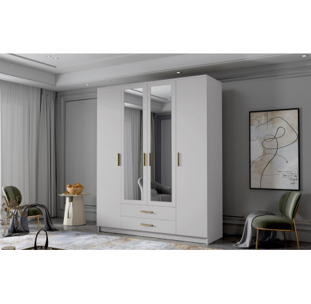 Skříň Arya II 160 - bílá/zlaté úchytky