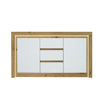 RIMINI II NEW komoda 2D3SM lamino Ořech salev / bílá lesk včetně LED osvětlení (Romeo- kom 2D3SM - 4 BALÍKY) (U) (K150)