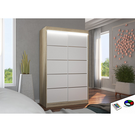 Posuvná skříň s LED osvětlením BENISSO 120 Sonoma+Bílá Posuvná skříň s LED osvětlením BENISSO 120 Sonoma+Bílá