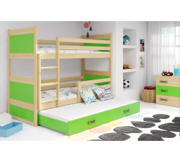 Dětská patrová postel RICO 3 s přistýlkou 80x190 cm, bez matrací, Přírodní/Zelená