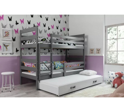 Dětská patrová postel ERYK 3 s přistýlkou 80x190 cm, včetně matrací, Grafit/Bílá
