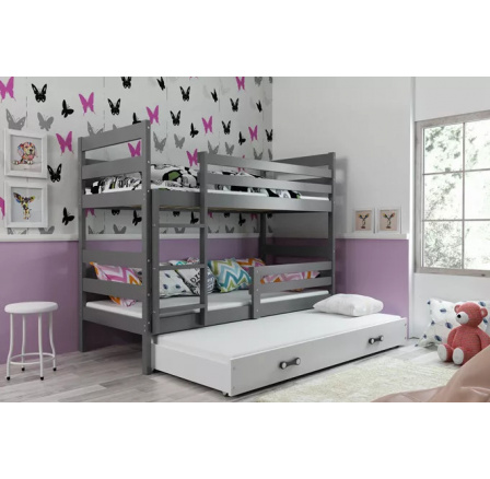 Dětská patrová postel ERYK 3 s přistýlkou 80x190 cm, včetně matrací, Grafit/Bílá